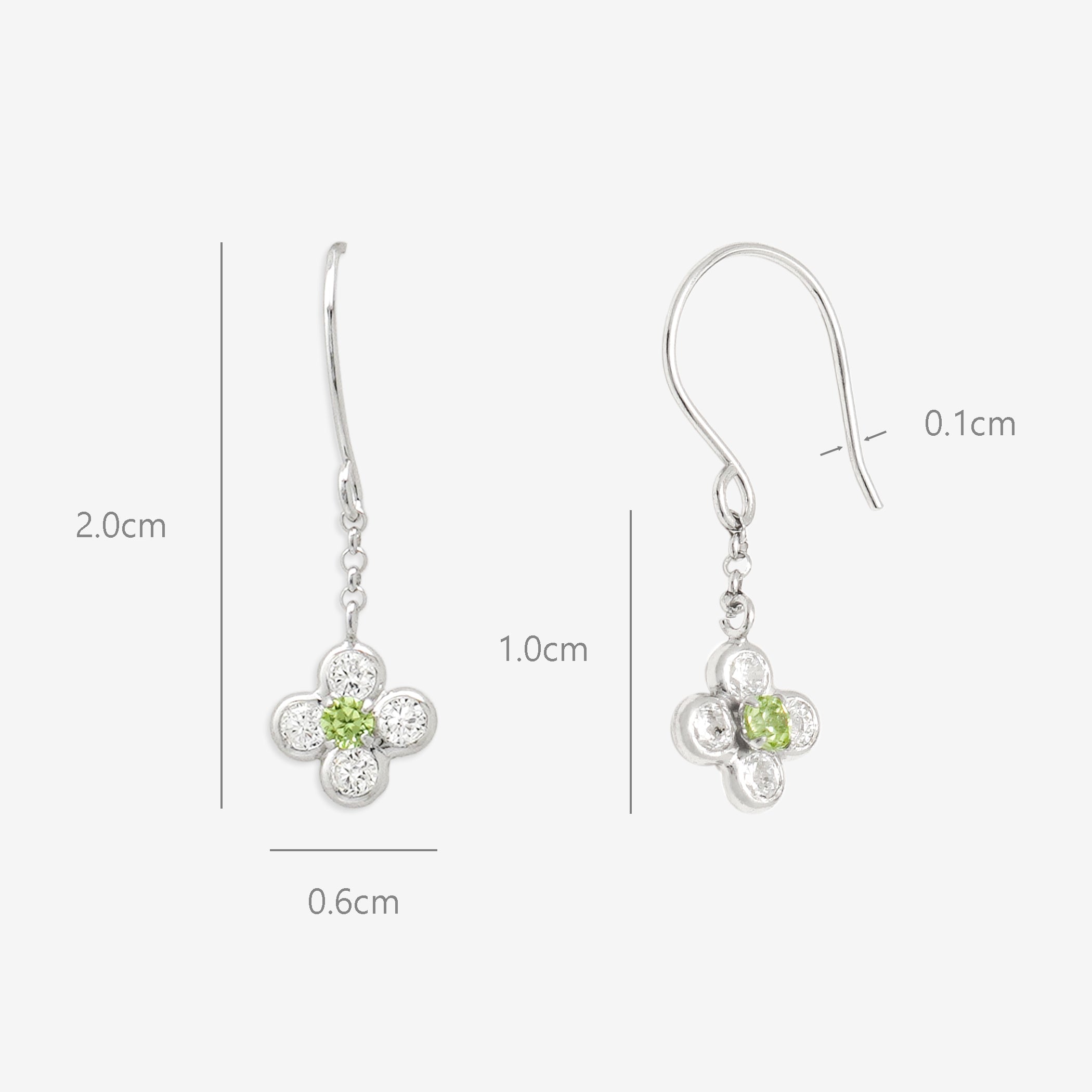 8月誕生石 K10 ホワイトゴールド ペリドット フラワー フック ピアス