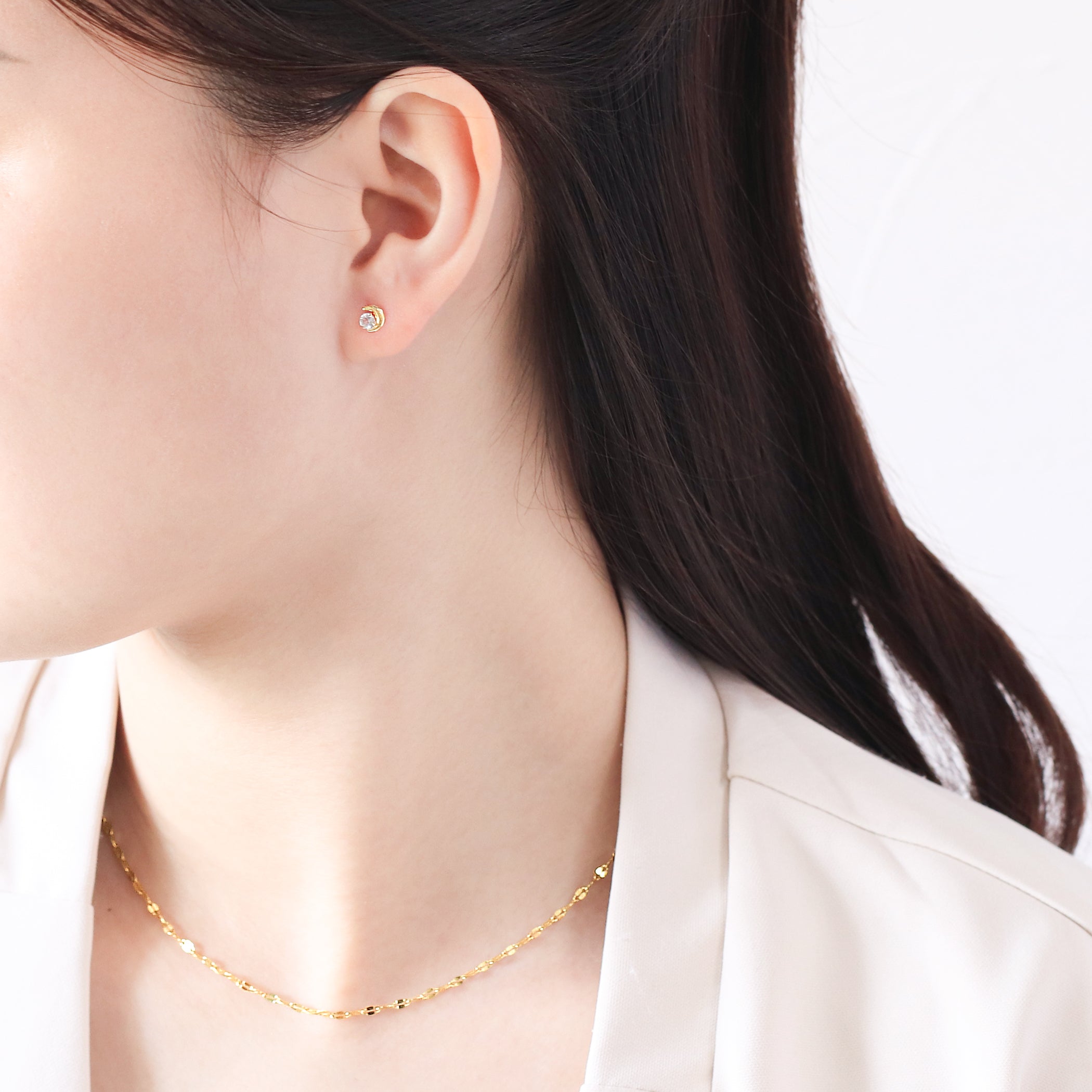 【WEB限定】3月誕生石 K10 イエローゴールド アクアマリン ムーン ピアス