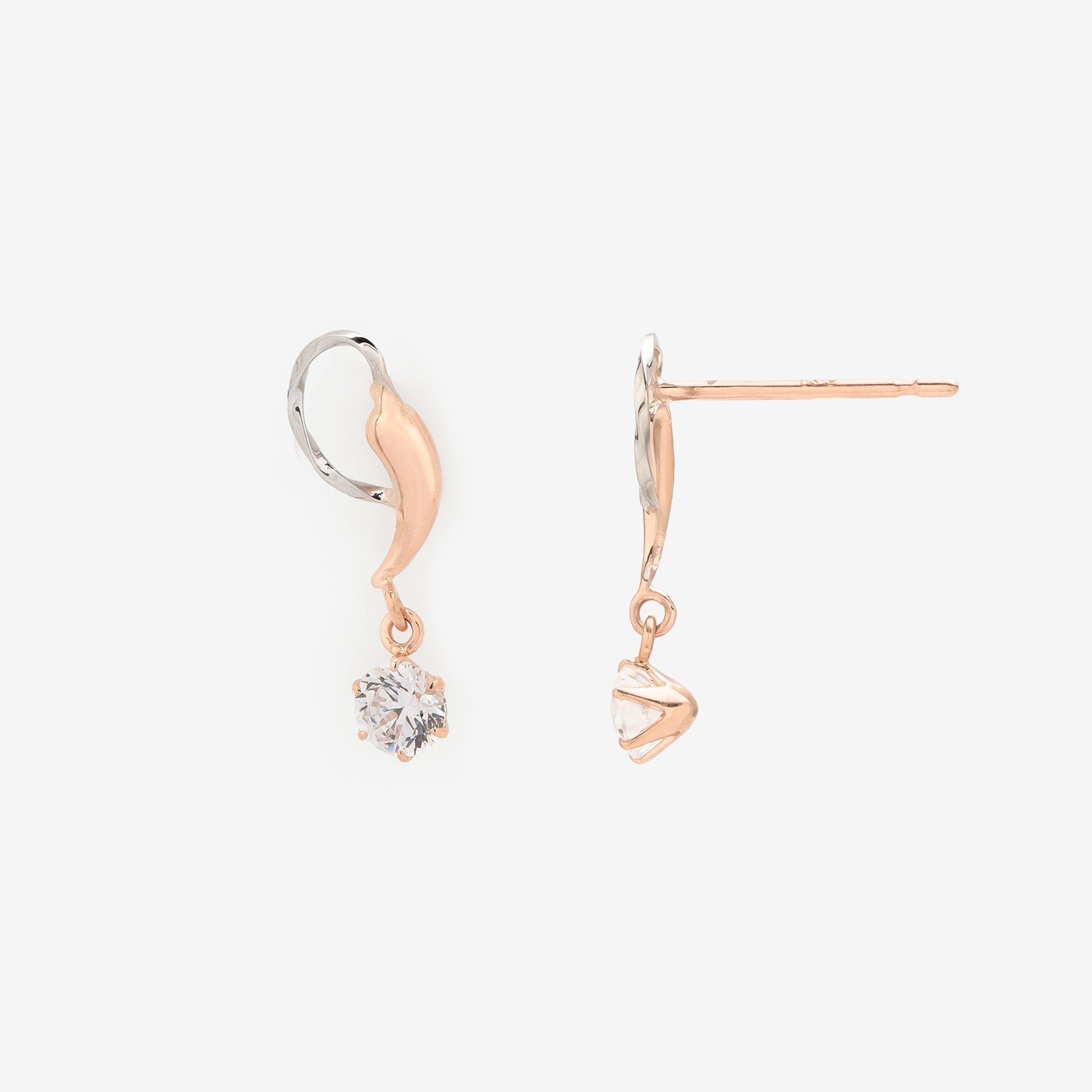 K10 ピンクゴールド/プラチナ キュービックジルコニア ピアス