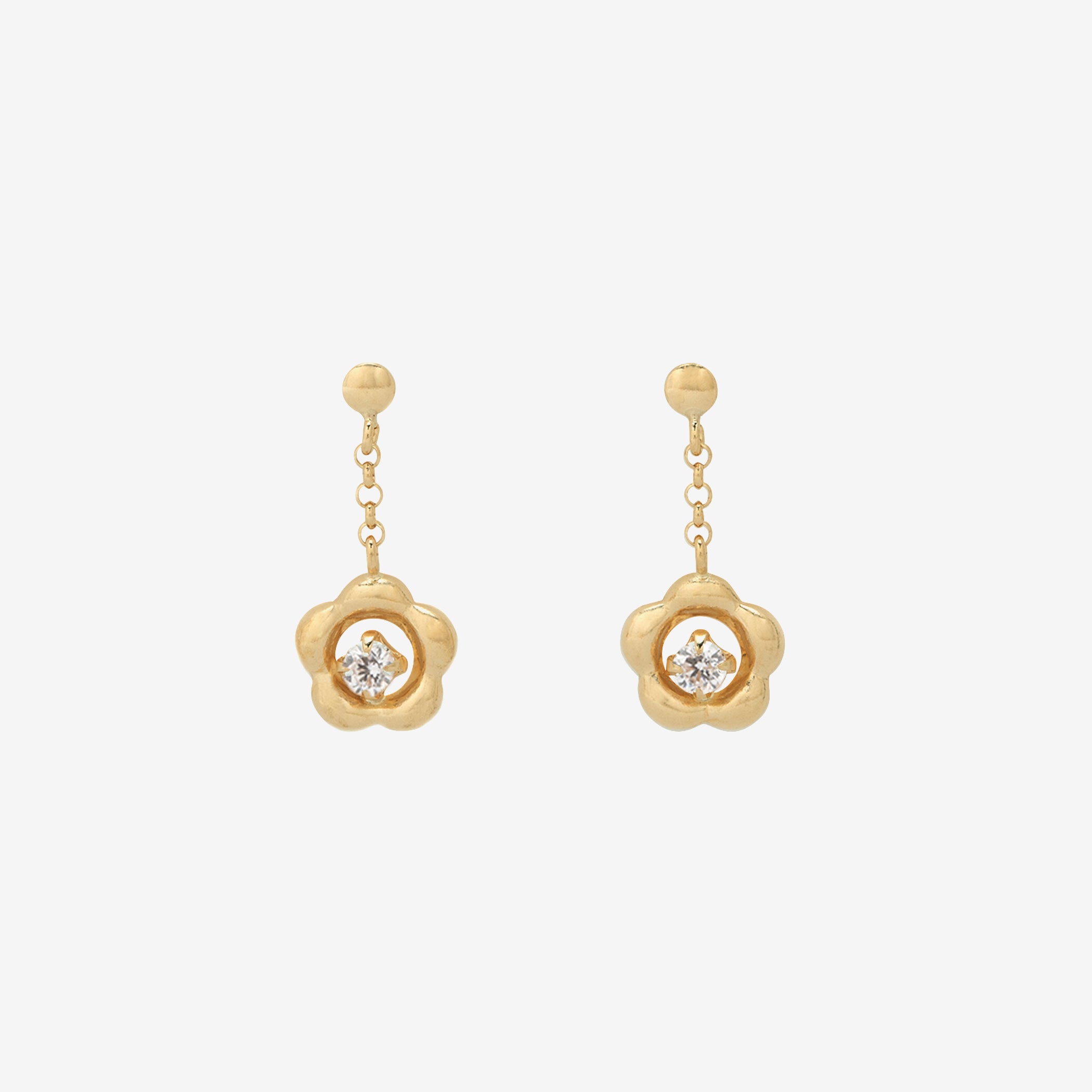 180 パープル✖︎ゴールド花びら＆ジルコニア付お花チャーム ピアスor