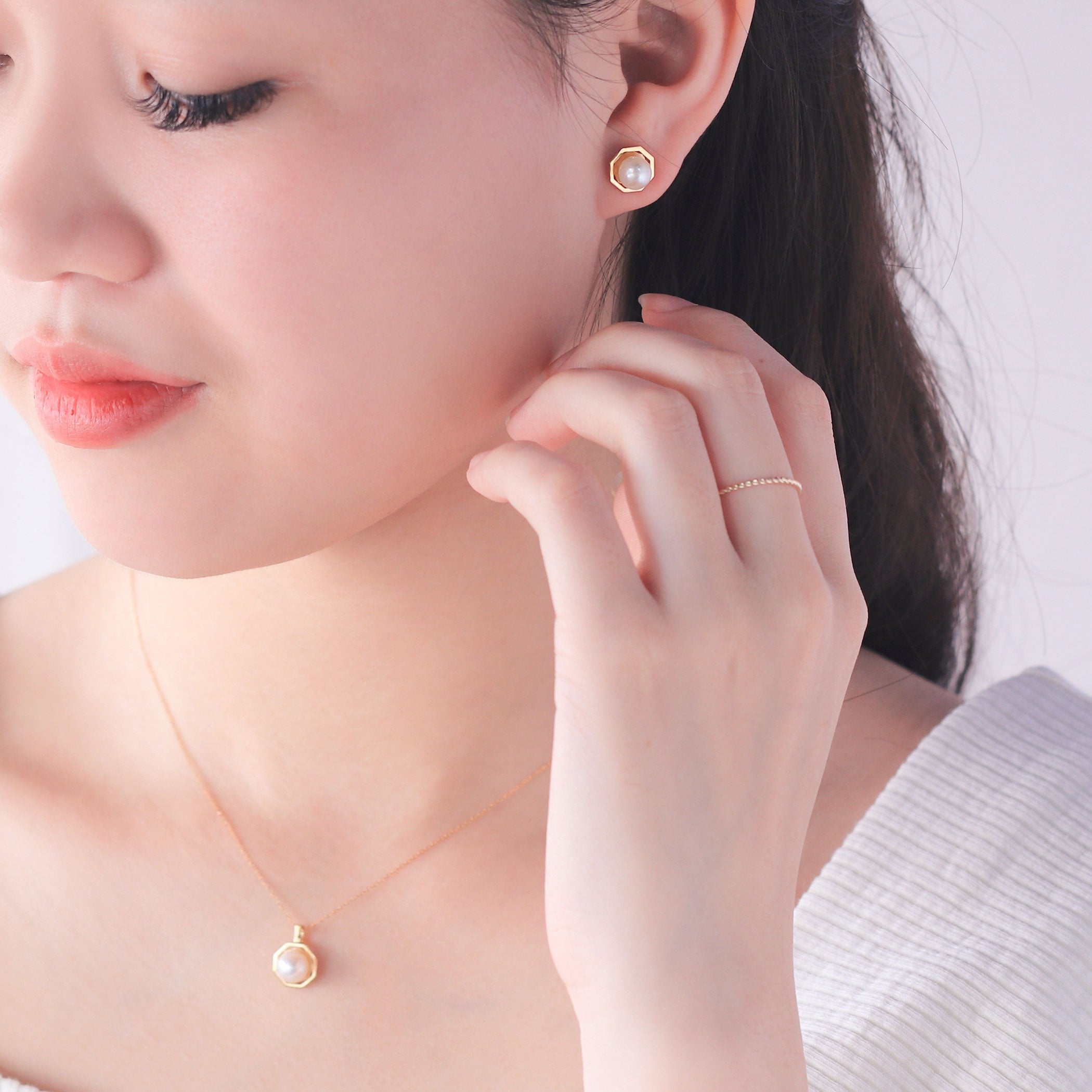 6月誕生石 K10 イエローゴールド あこや真珠 ピアス