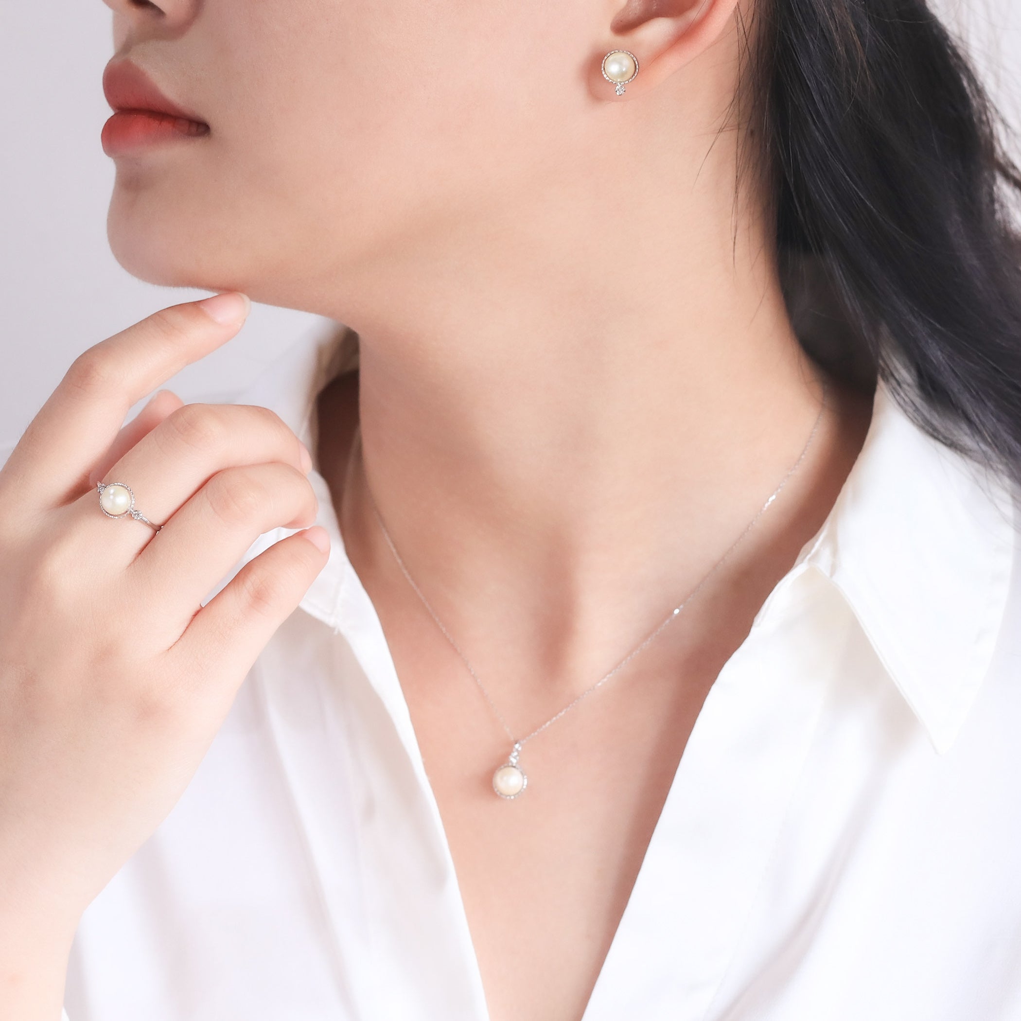 6月誕生石 K10 ホワイトゴールド あこや真珠 ピアス