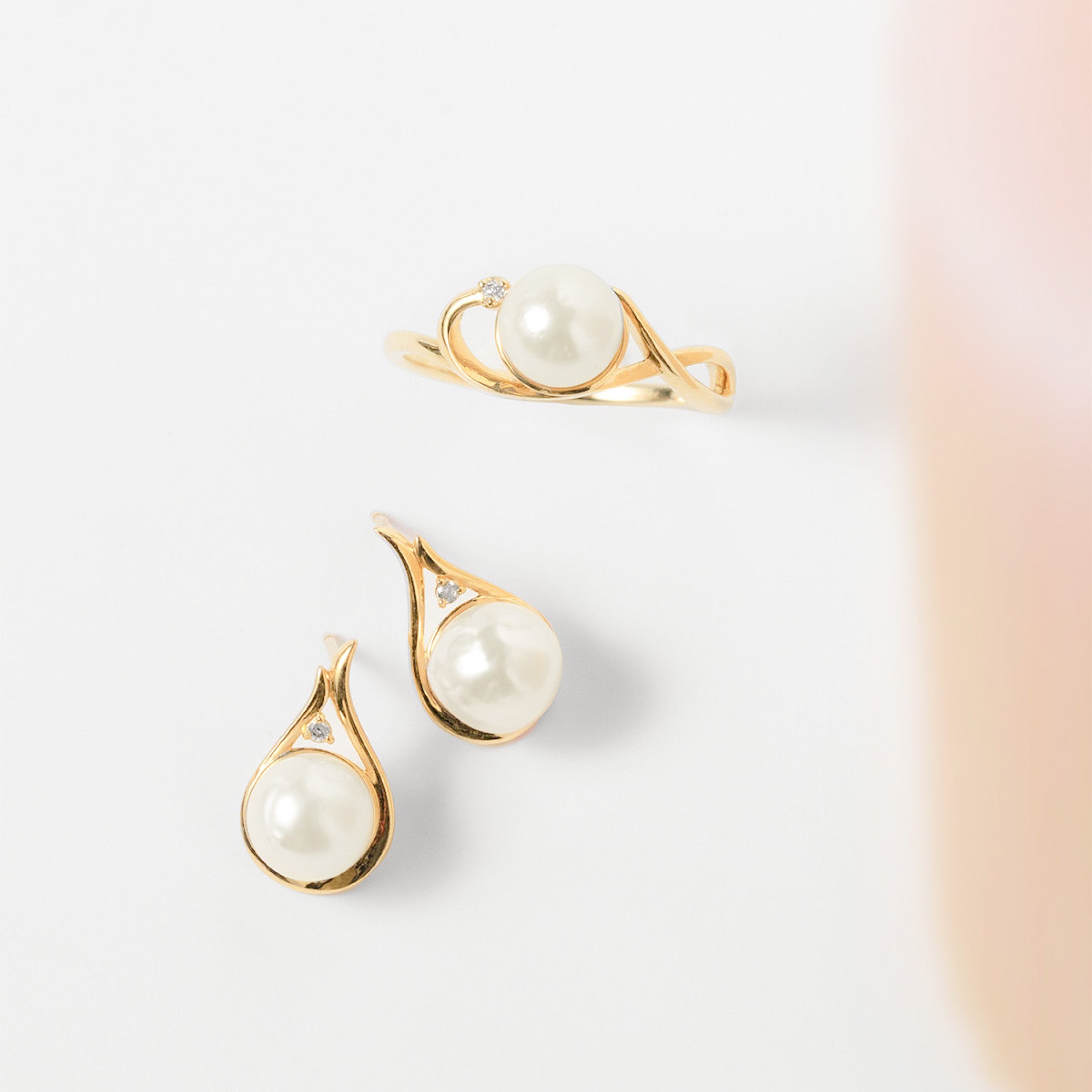 6月誕生石 K10 イエローゴールド あこや真珠 リング