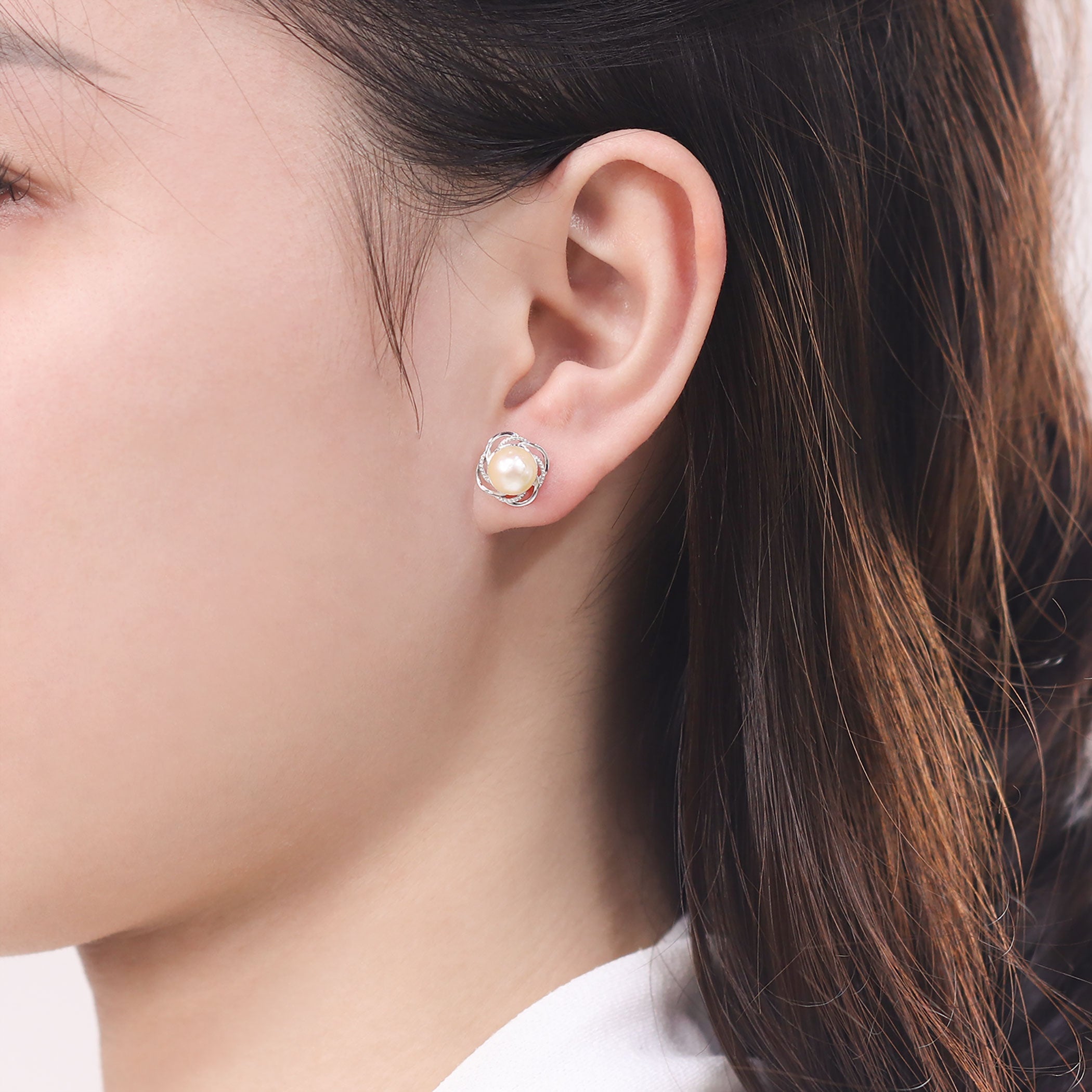 6月誕生石 K10 ホワイトゴールド あこや真珠 ピアス
