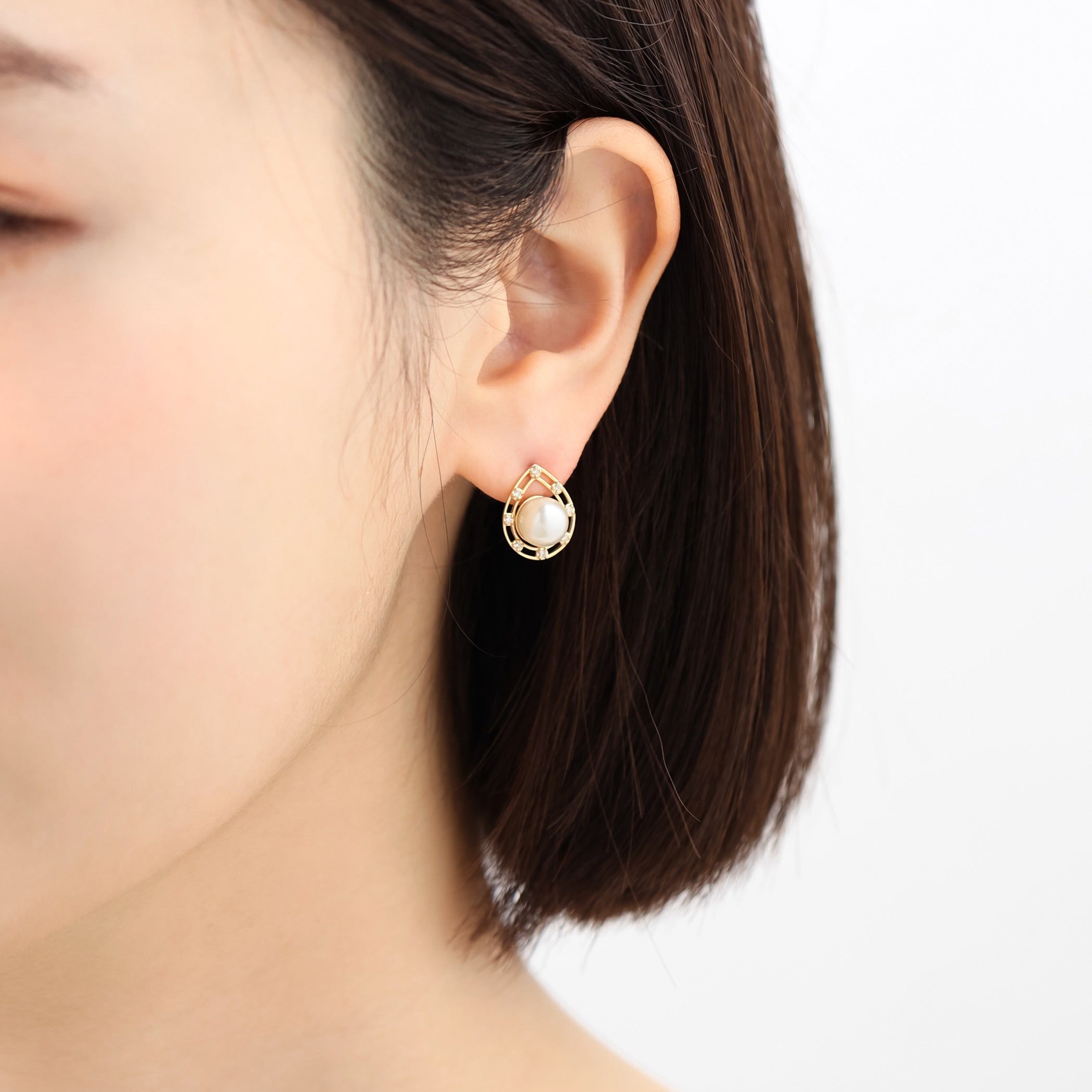 6月誕生石 K10 イエローゴールド あこや真珠 しずく ピアス