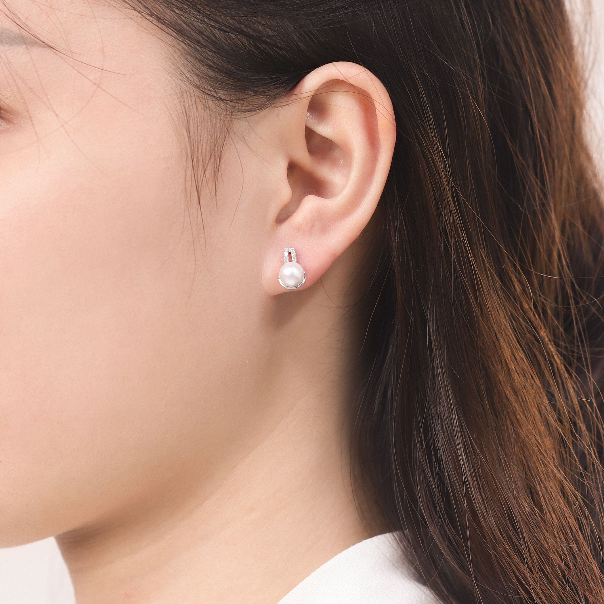 6月誕生石 K10 ホワイトゴールド あこや真珠 ピアス