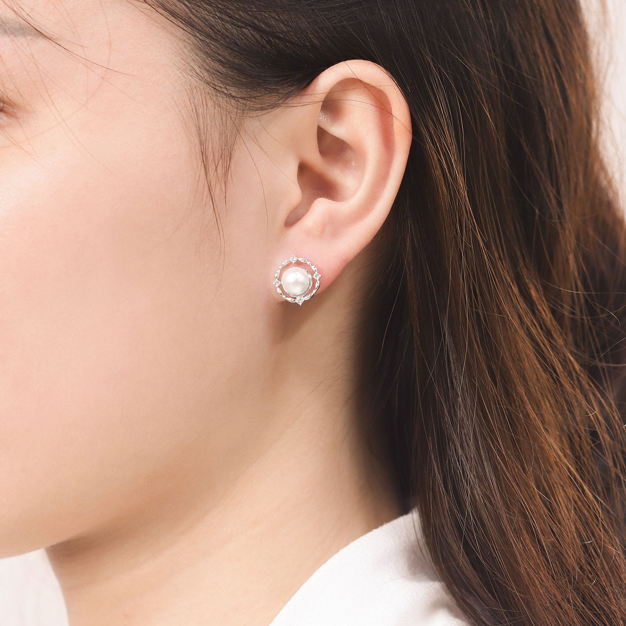 6月誕生石 K10 ホワイトゴールド あこや真珠 ピアス