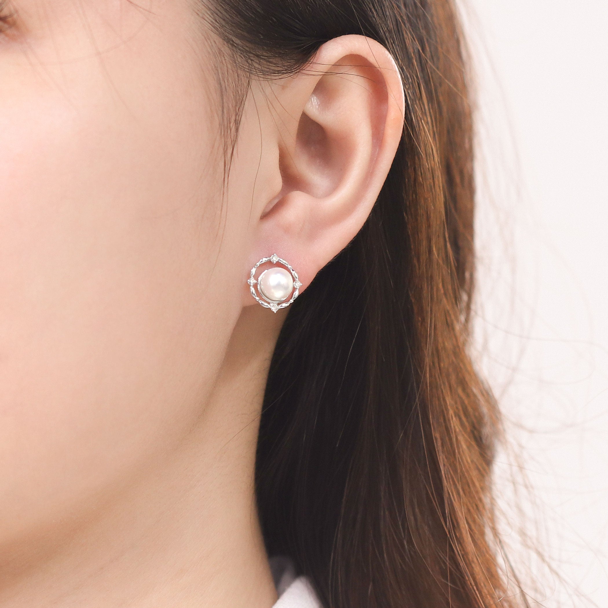 6月誕生石 K10 ホワイトゴールド あこや真珠 ピアス