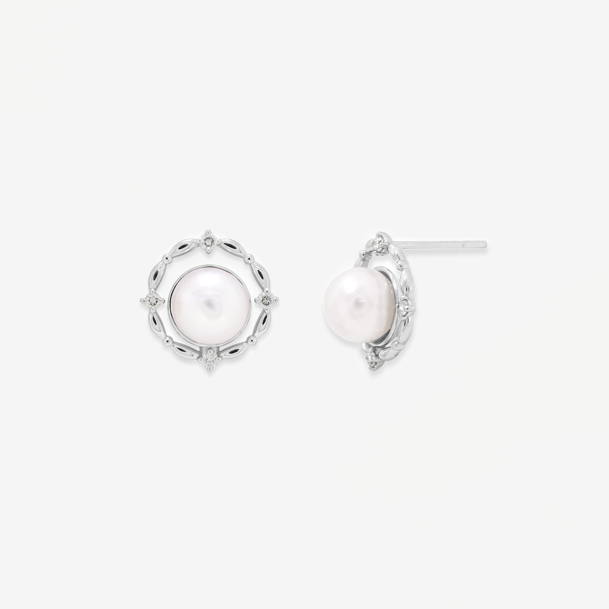 6月誕生石 K10 ホワイトゴールド あこや真珠 ピアス