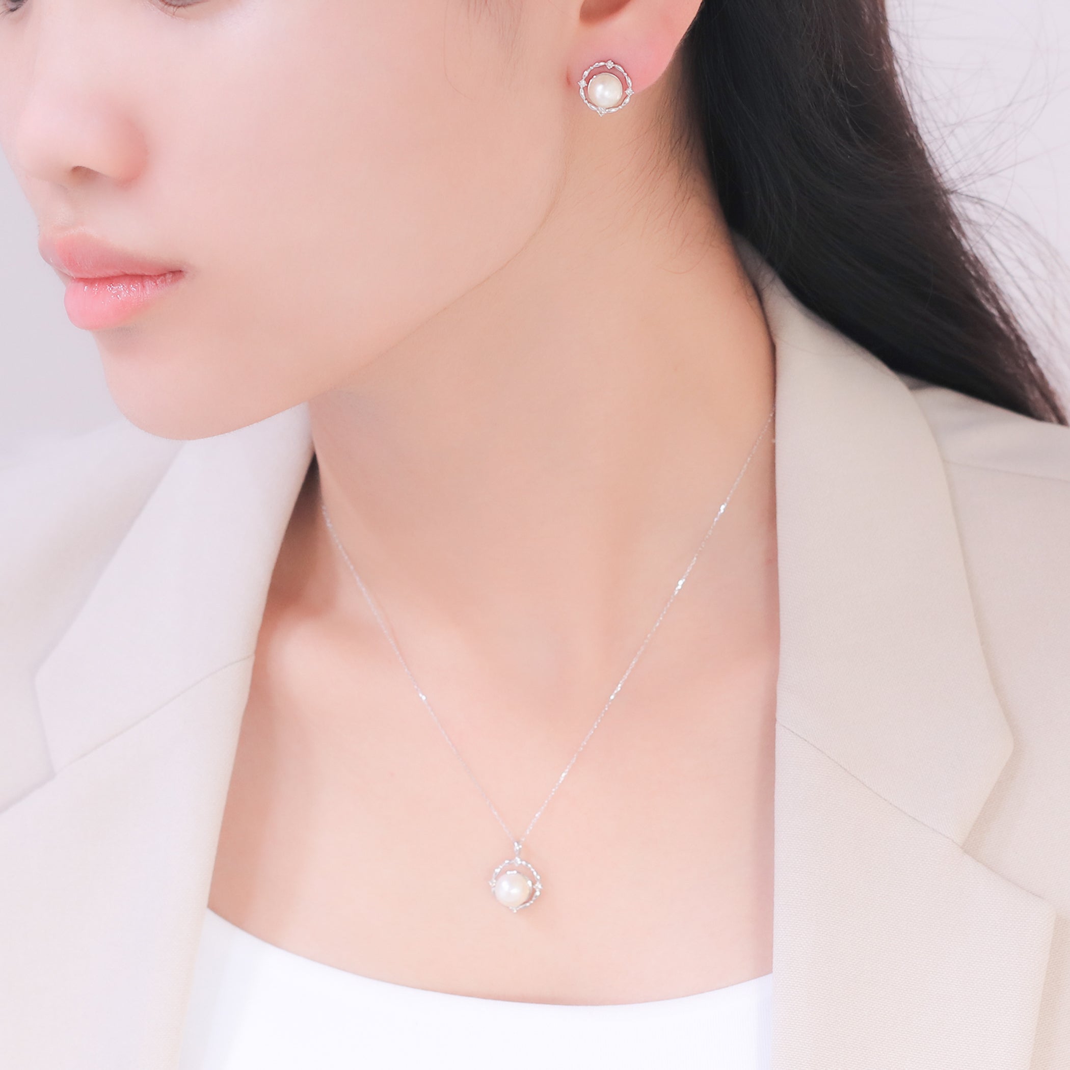 6月誕生石 K10 ホワイトゴールド あこや真珠 ピアス