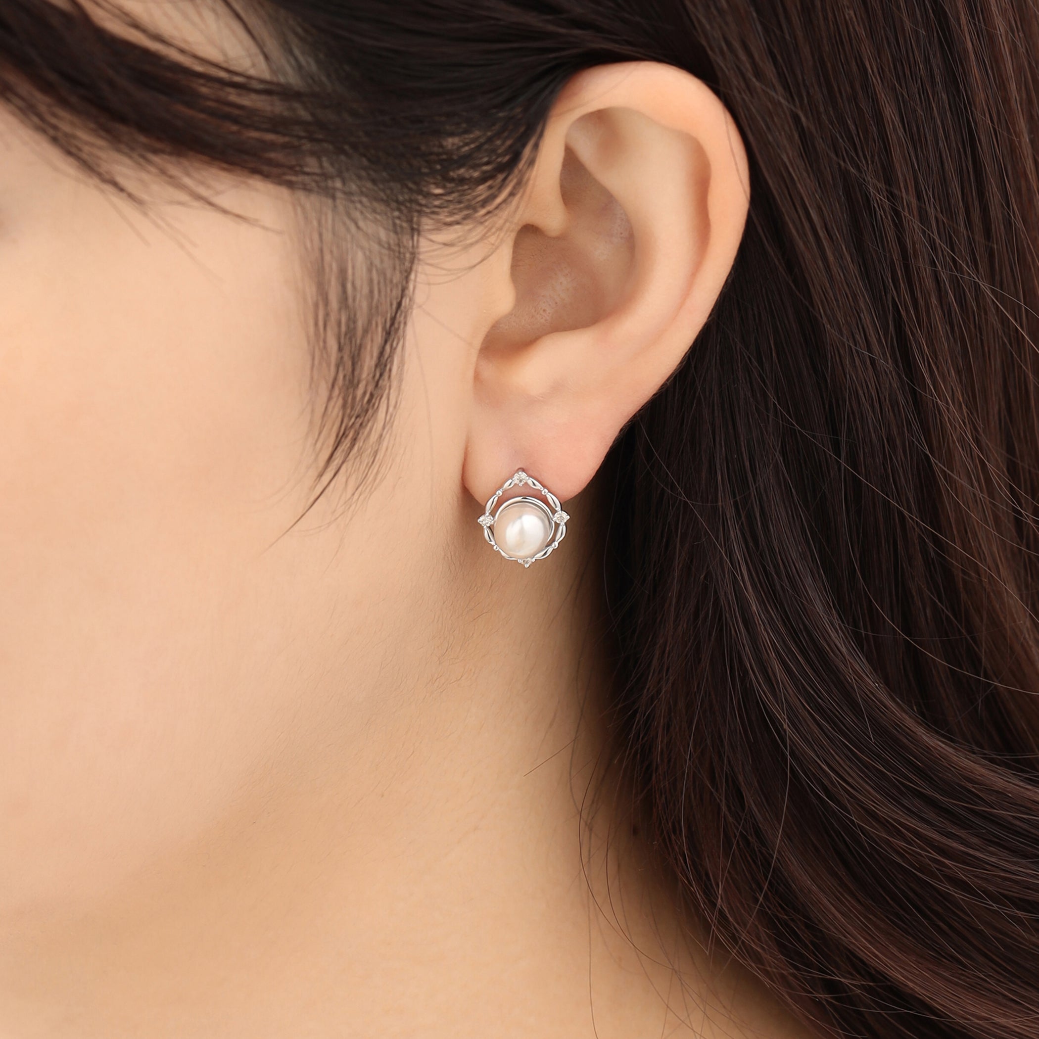 6月誕生石 K10 ホワイトゴールド あこや真珠 しずく ピアス