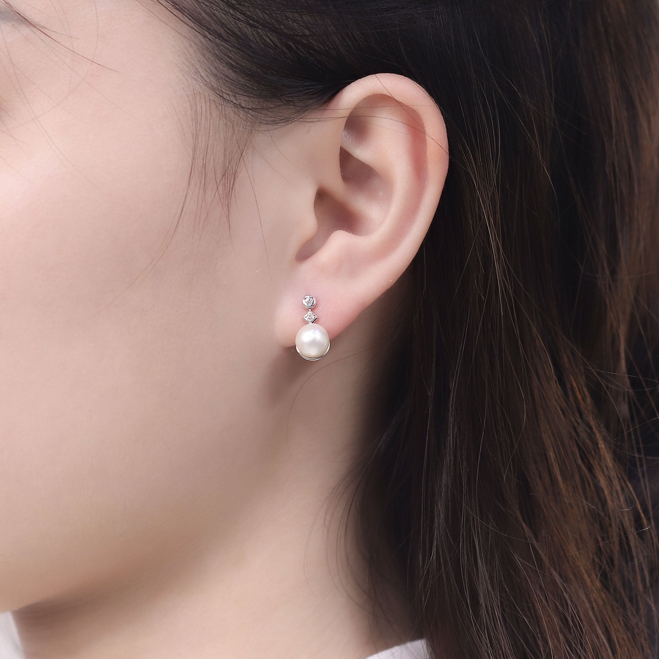 6月誕生石 K10 ホワイトゴールド あこや真珠 ピアス