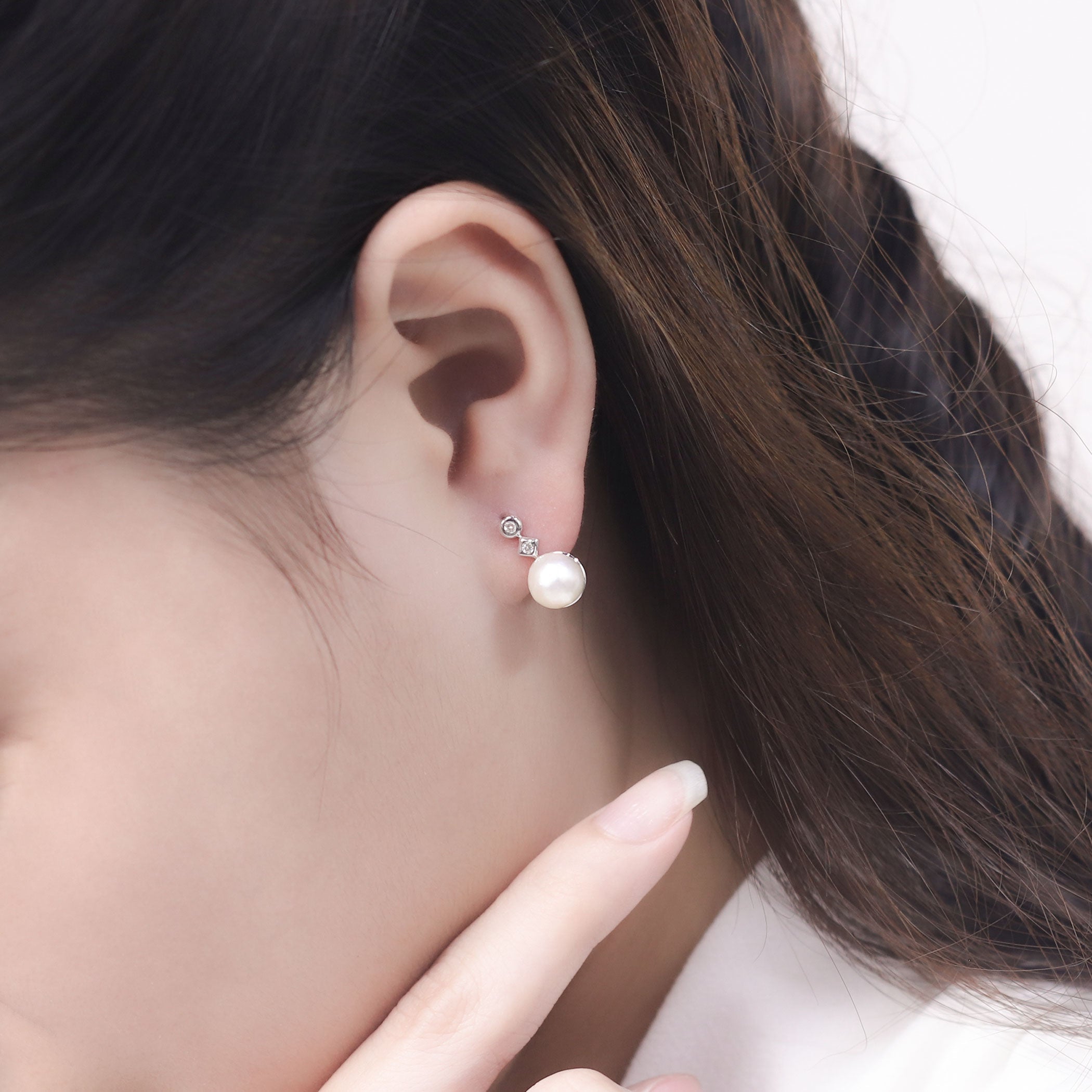 6月誕生石 K10 ホワイトゴールド あこや真珠 ピアス
