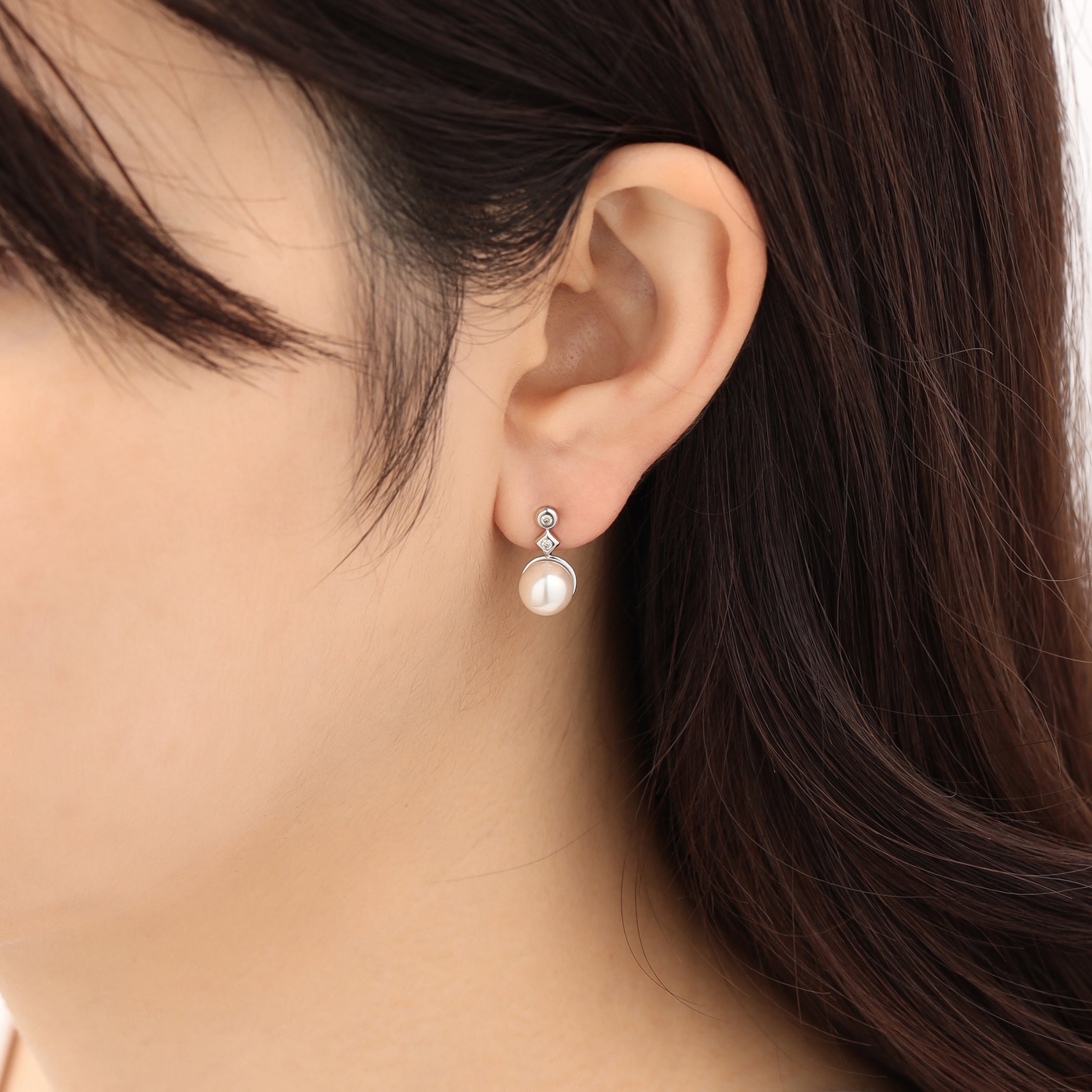 6月誕生石 K10 ホワイトゴールド あこや真珠 ピアス