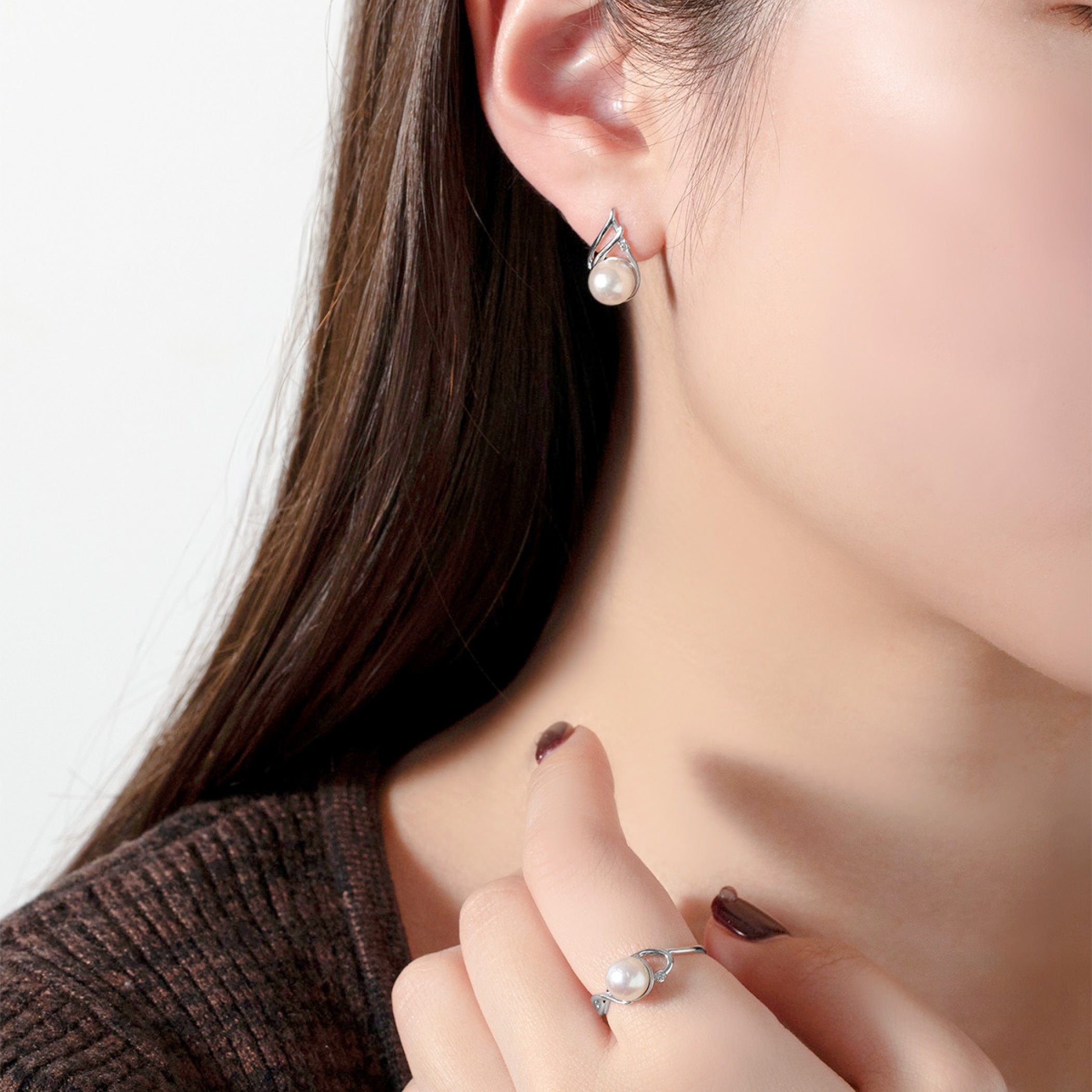 6月誕生石 K10 ホワイトゴールド あこや真珠 ピアス