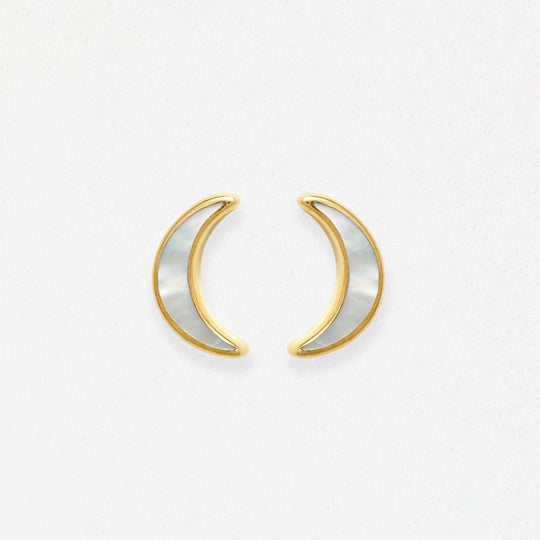 K10 イエローゴールド シェル ムーン ピアス