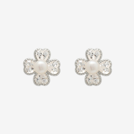 6月誕生石 K10 ホワイトゴールド 淡水パール クローバー ピアス