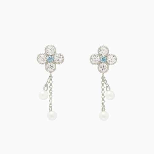11月誕生石 K10 ホワイトゴールド ブルートパーズ フラワー ピアス