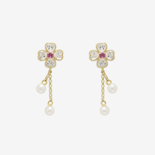 10月誕生石 K10 イエローゴールド ピンクトルマリン クローバー ピアス