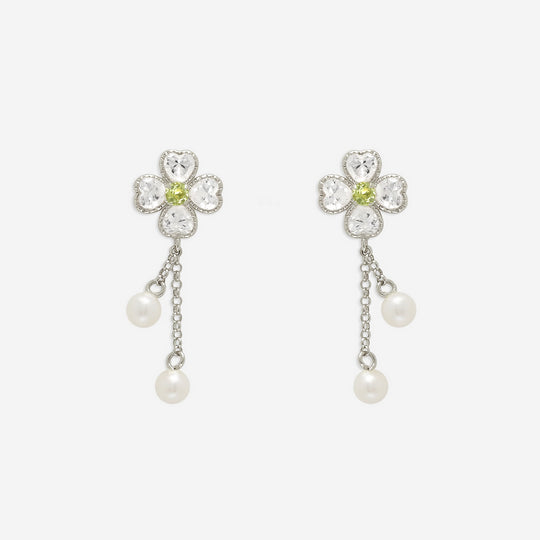 8月誕生石 K10 ホワイトゴールド ペリドット クローバー ピアス