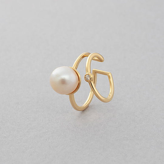 6月誕生石 K10 イエローゴールド あこや真珠 イヤーカフ ※片耳用