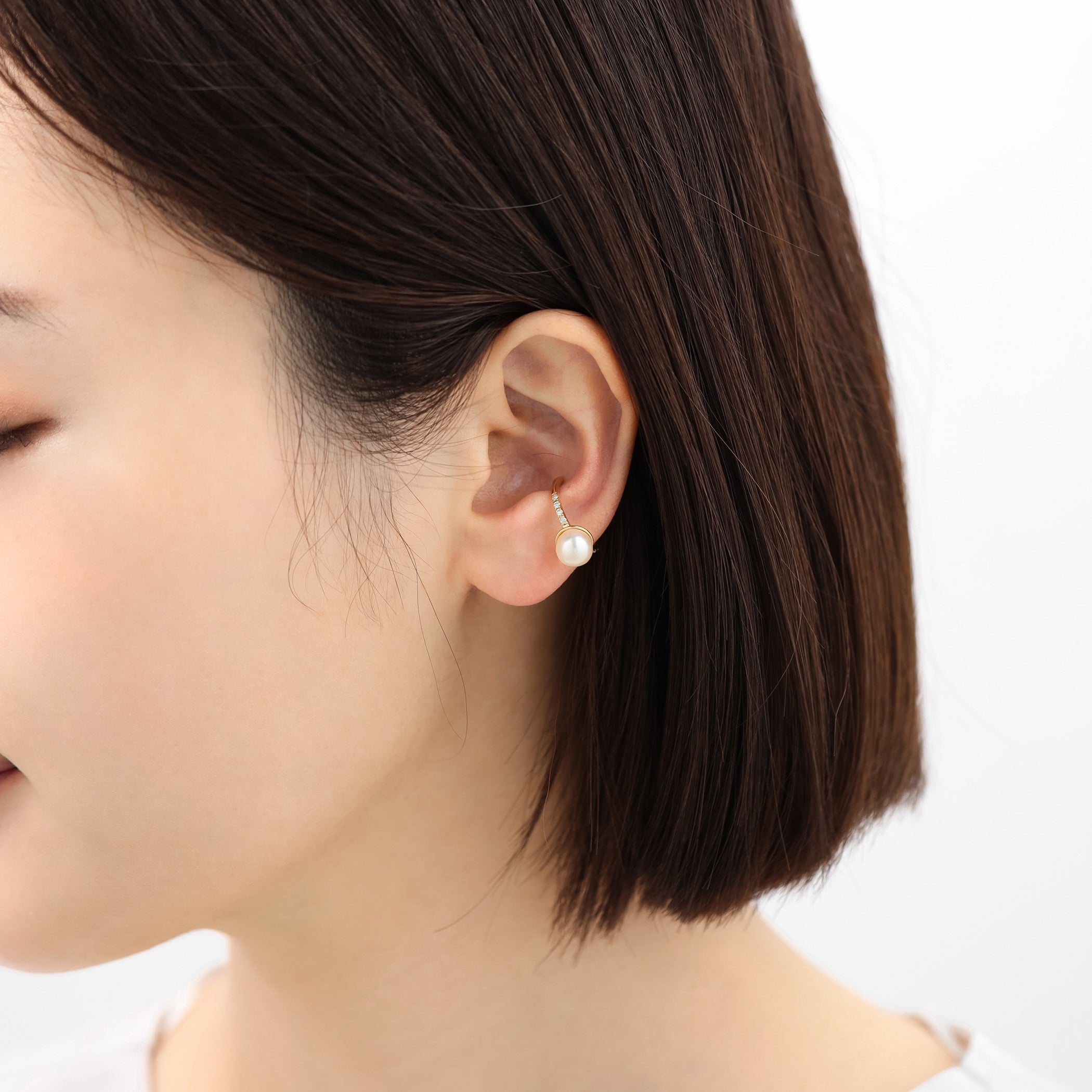【期間限定セール】6月誕生石 K10 イエローゴールド あこや真珠 イヤーカフ ※片耳用