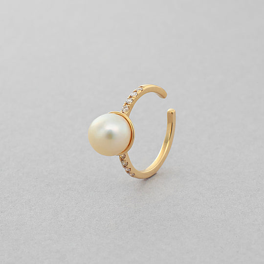 6月誕生石 K10 イエローゴールド あこや真珠 イヤーカフ ※片耳用