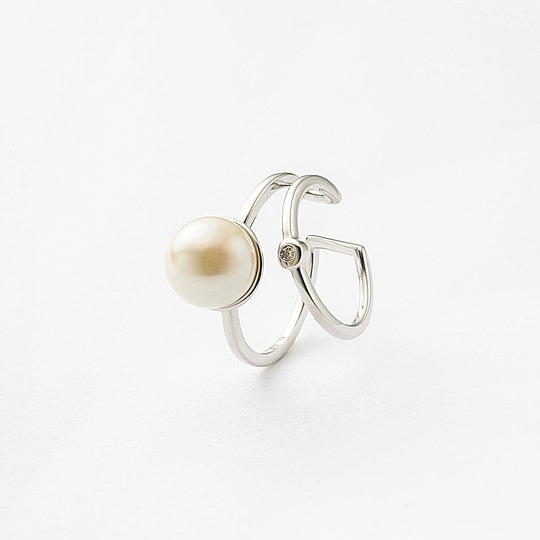 6月誕生石 K10 ホワイトゴールド あこや真珠 イヤーカフ ※片耳用