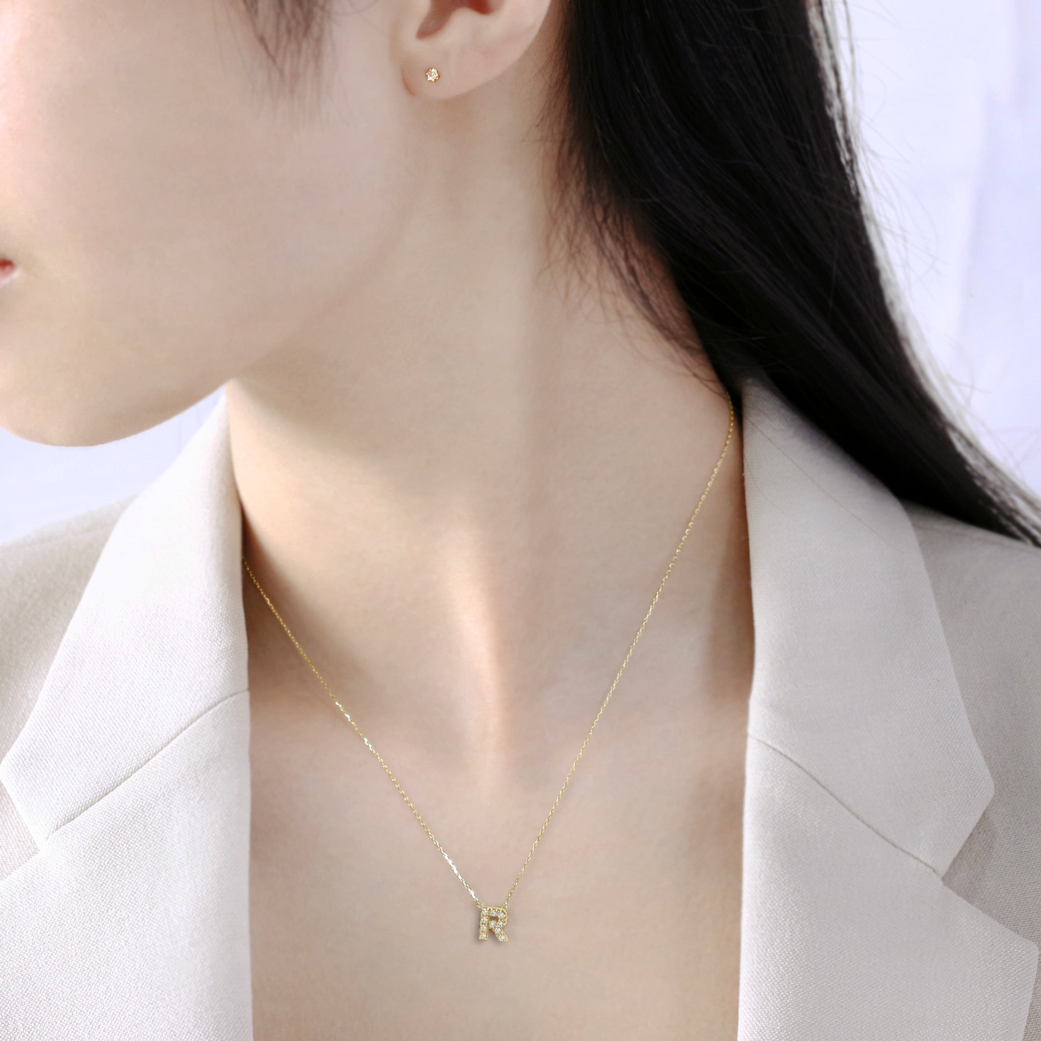 【WEB限定】K10 イエローゴールド ダイヤモンド イニシャル ネックレス（R）