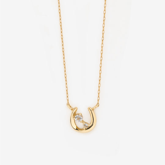 11月誕生石 K10 イエローゴールド ホワイトトパーズ 馬蹄 ネックレス