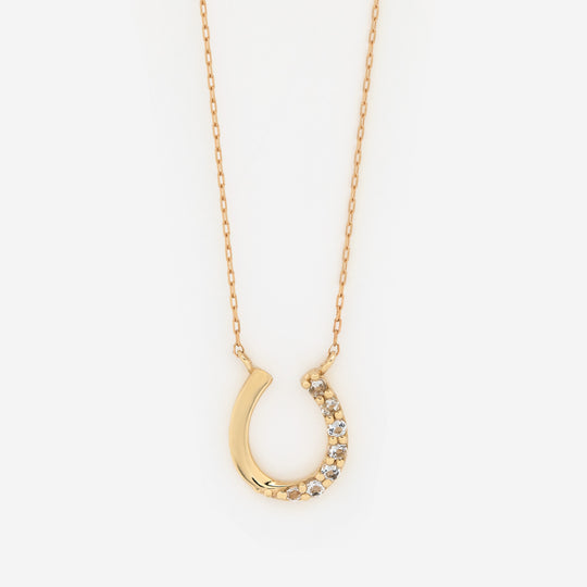 11月誕生石 K10 イエローゴールド ホワイトトパーズ 馬蹄 ネックレス