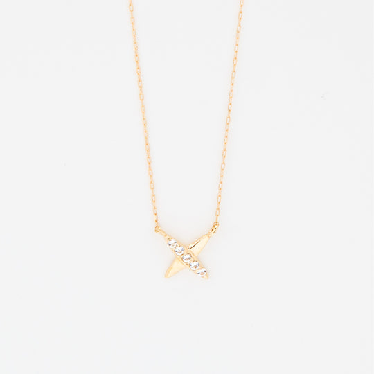 K10 イエローゴールド ホワイトトパーズ クロス ネックレス