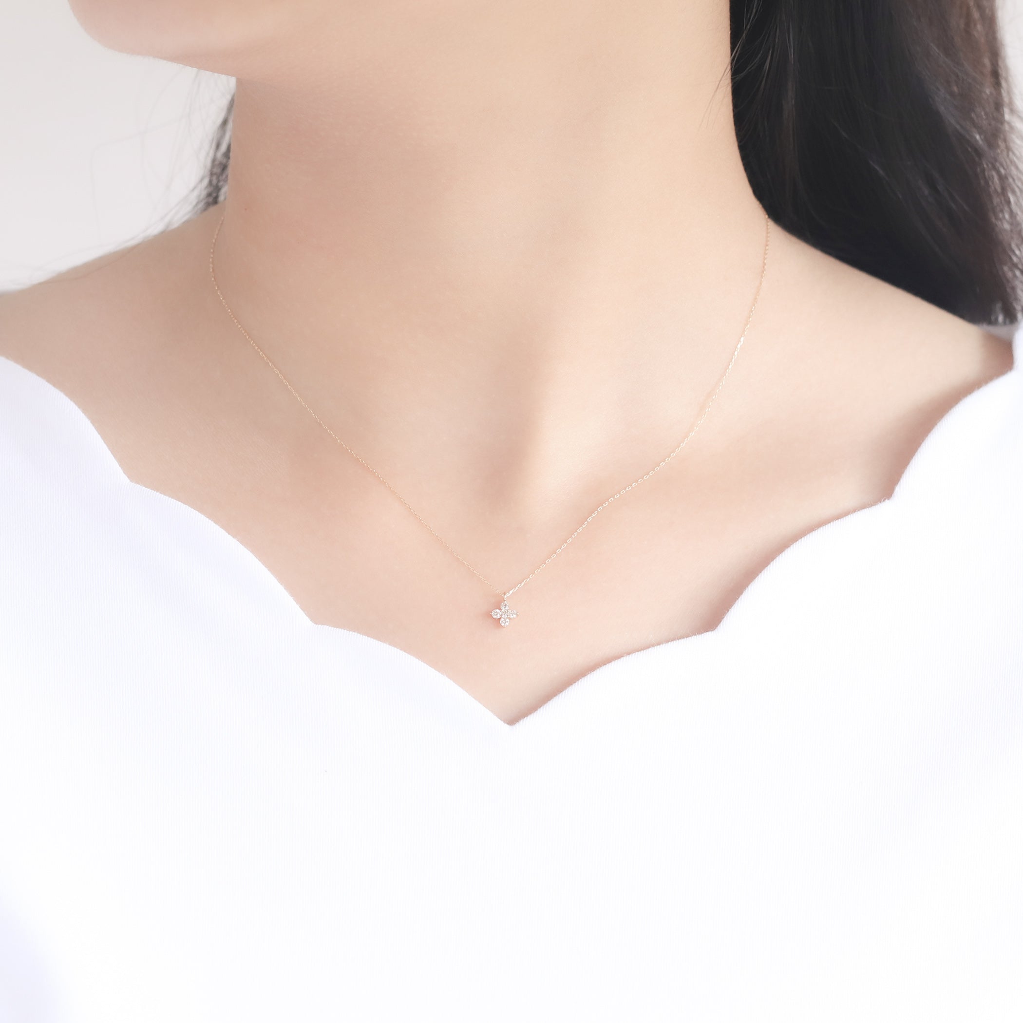 K18 イエローゴールド ダイヤモンド フラワー ネックレス