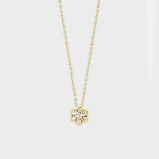K18 イエローゴールド ダイヤモンド フラワー ネックレス