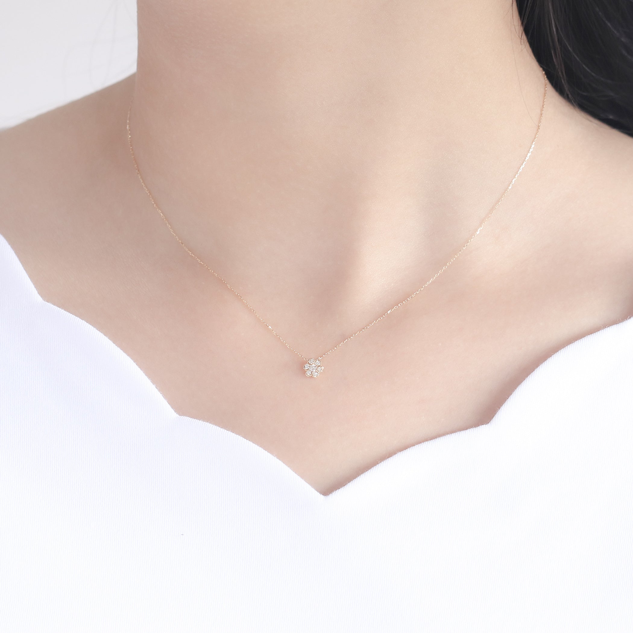 K18 イエローゴールド ダイヤモンド フラワー ネックレス