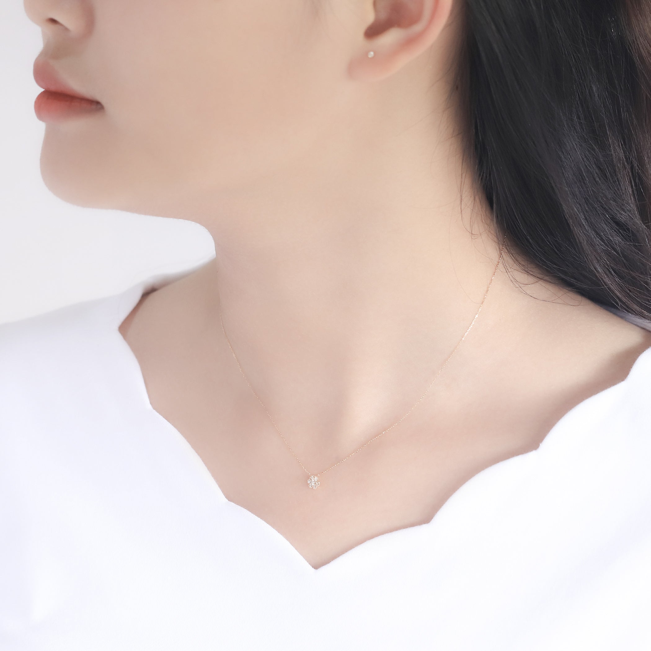 K18 イエローゴールド ダイヤモンド フラワー ネックレス