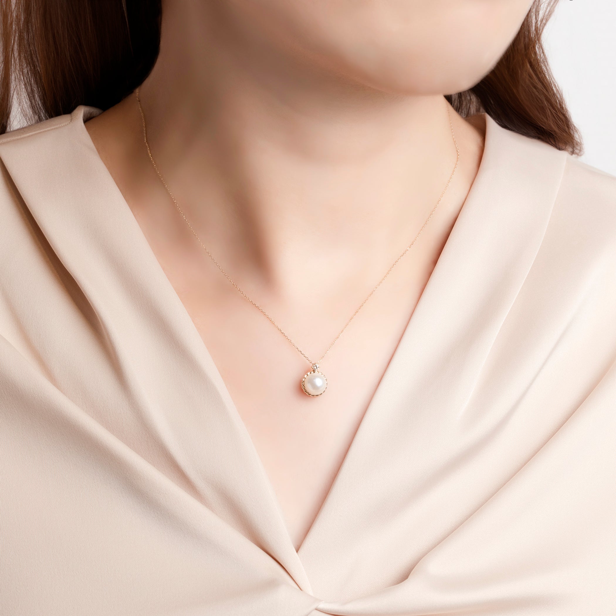 6月誕生石 K10 イエローゴールド あこや真珠 ネックレス