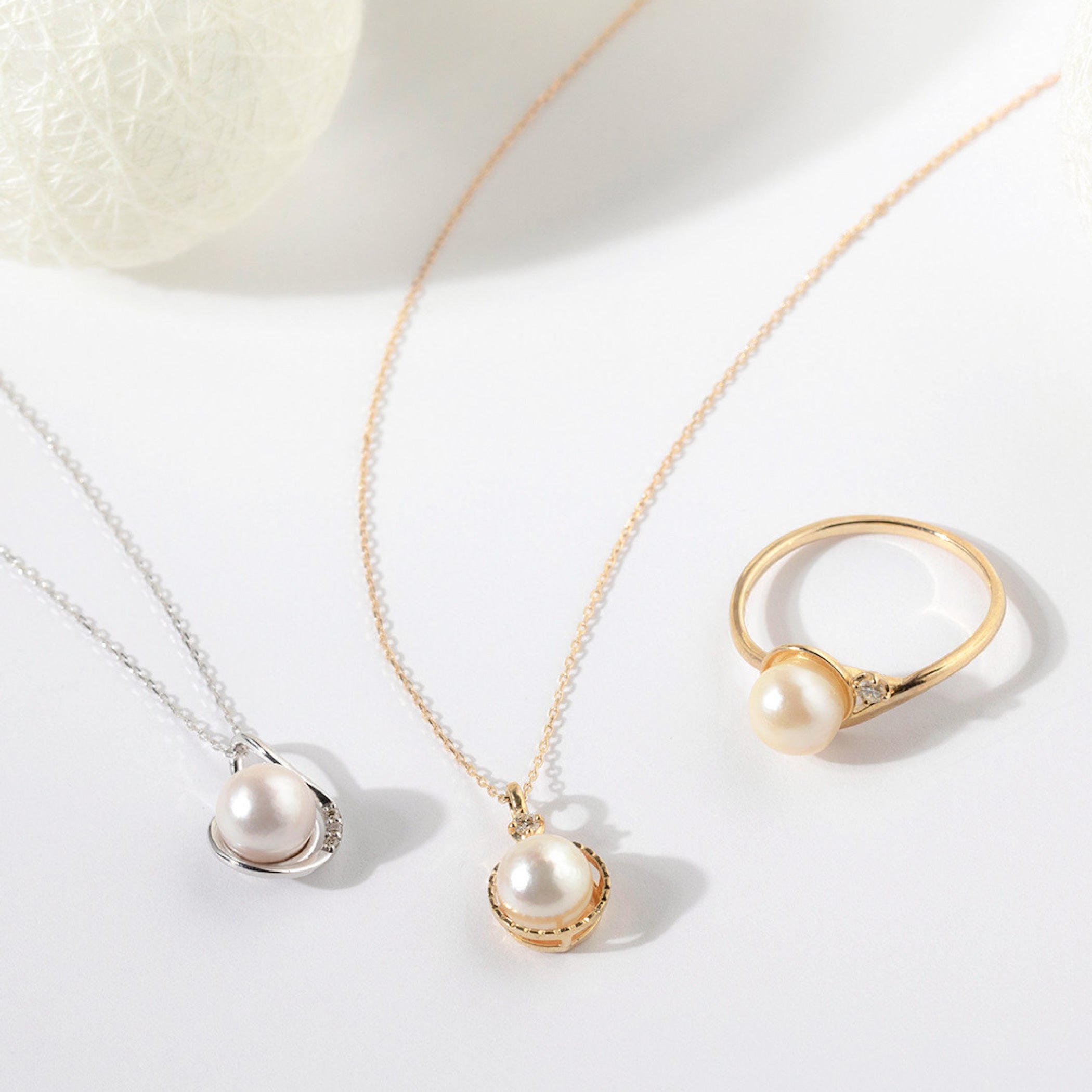 6月誕生石 K10 イエローゴールド あこや真珠 ネックレス