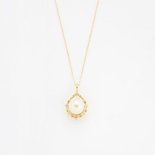 6月誕生石 K10 イエローゴールド あこや真珠 しずく ネックレス