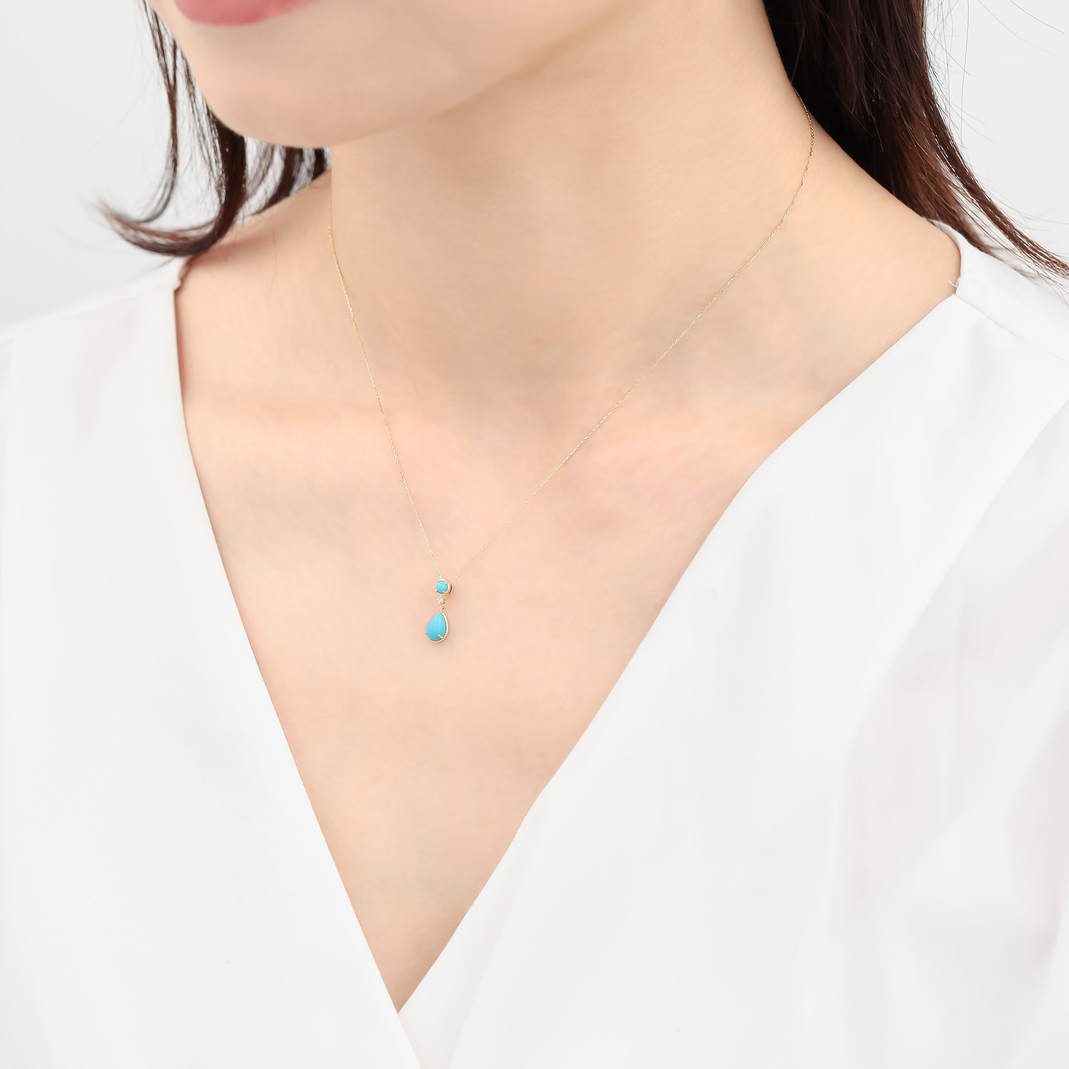 【WEB限定】12月誕生石 K10 イエローゴールド ターコイズ しずく ネックレス