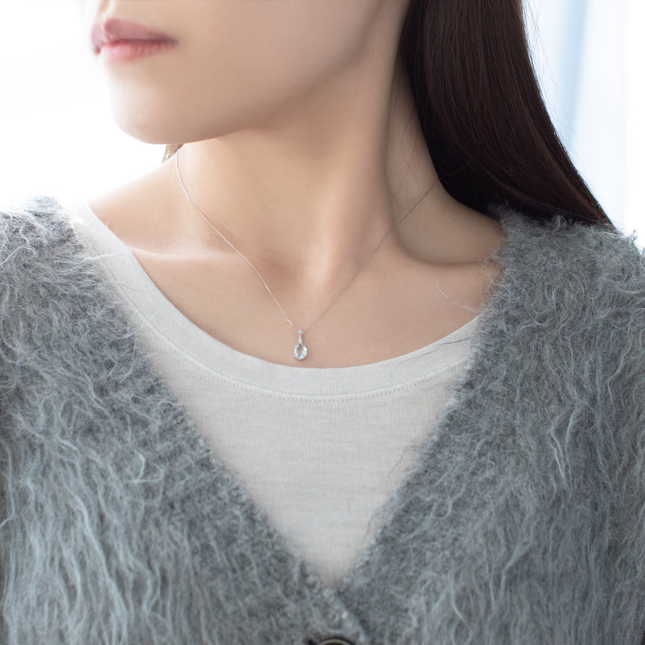 3月誕生石 プラチナ アクアマリン ネックレス