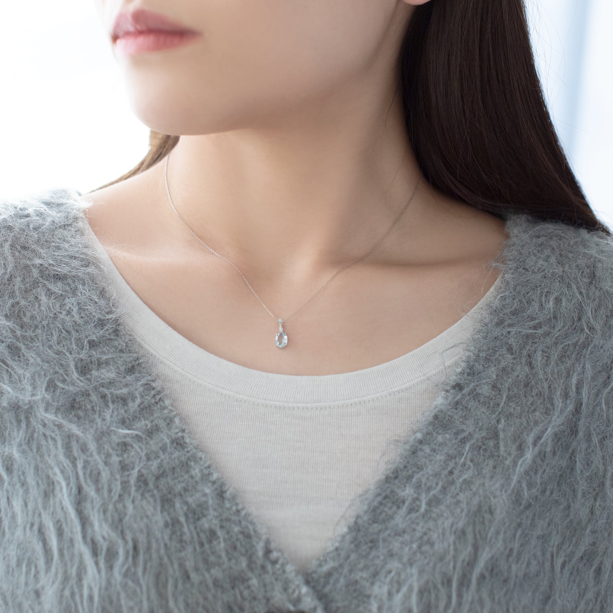 3月誕生石 プラチナ アクアマリン ネックレス