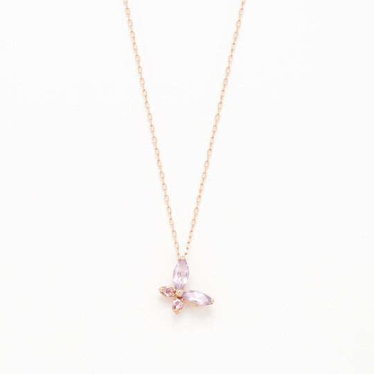 2月誕生石 K10 ピンクゴールド ライトアメジスト バタフライ ネックレス