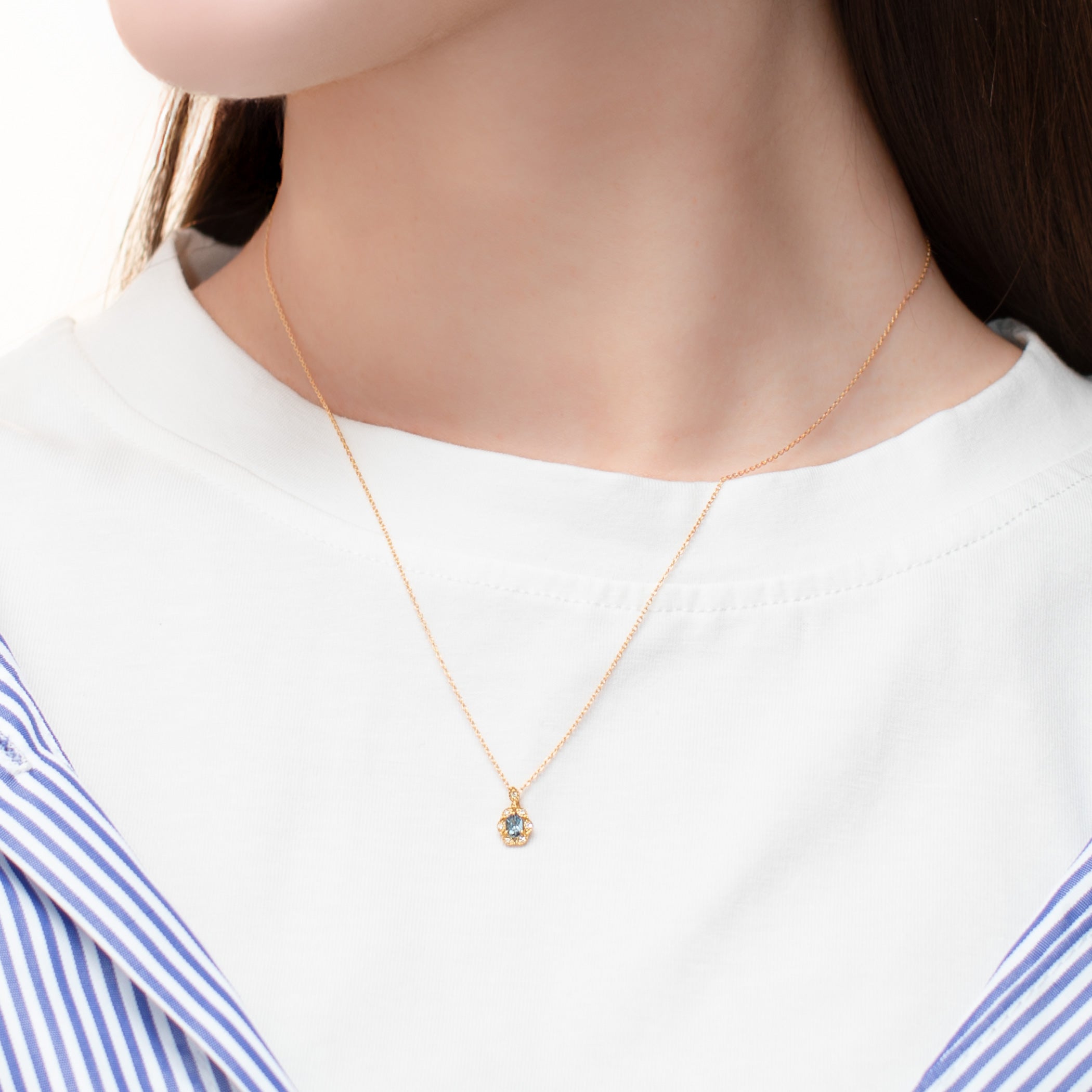 3月誕生石 K18 イエローゴールド アクアマリン ネックレス