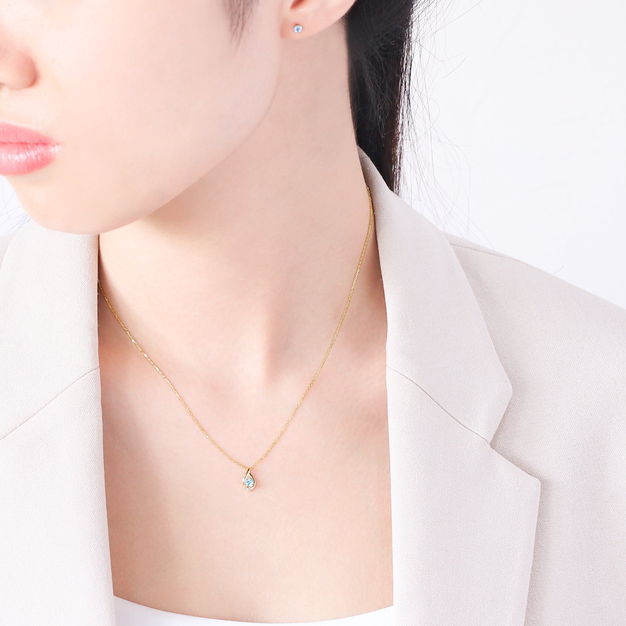 【WEB限定】3月誕生石 K10 イエローゴールド アクアマリン しずく ネックレス