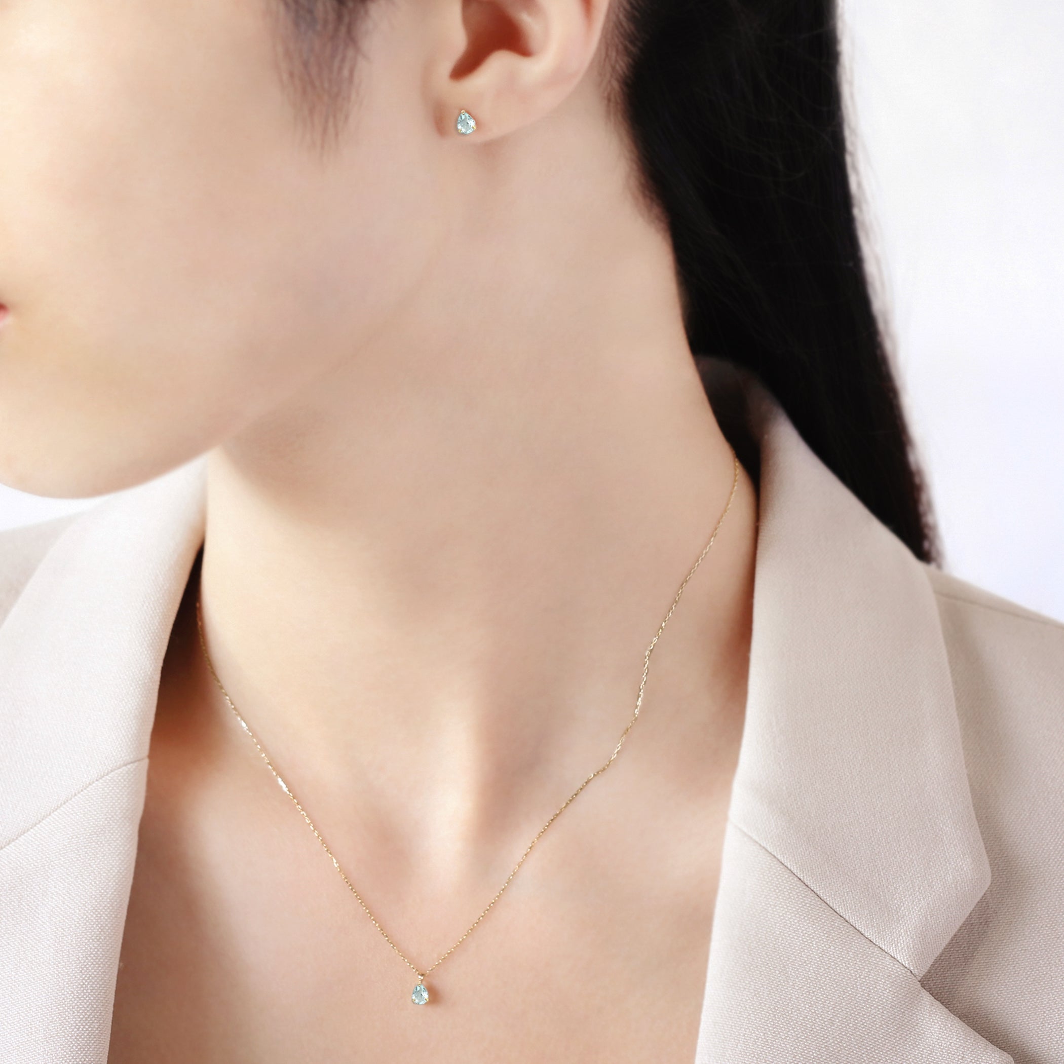 【WEB限定】3月誕生石 K10 イエローゴールド アクアマリン しずく ネックレス