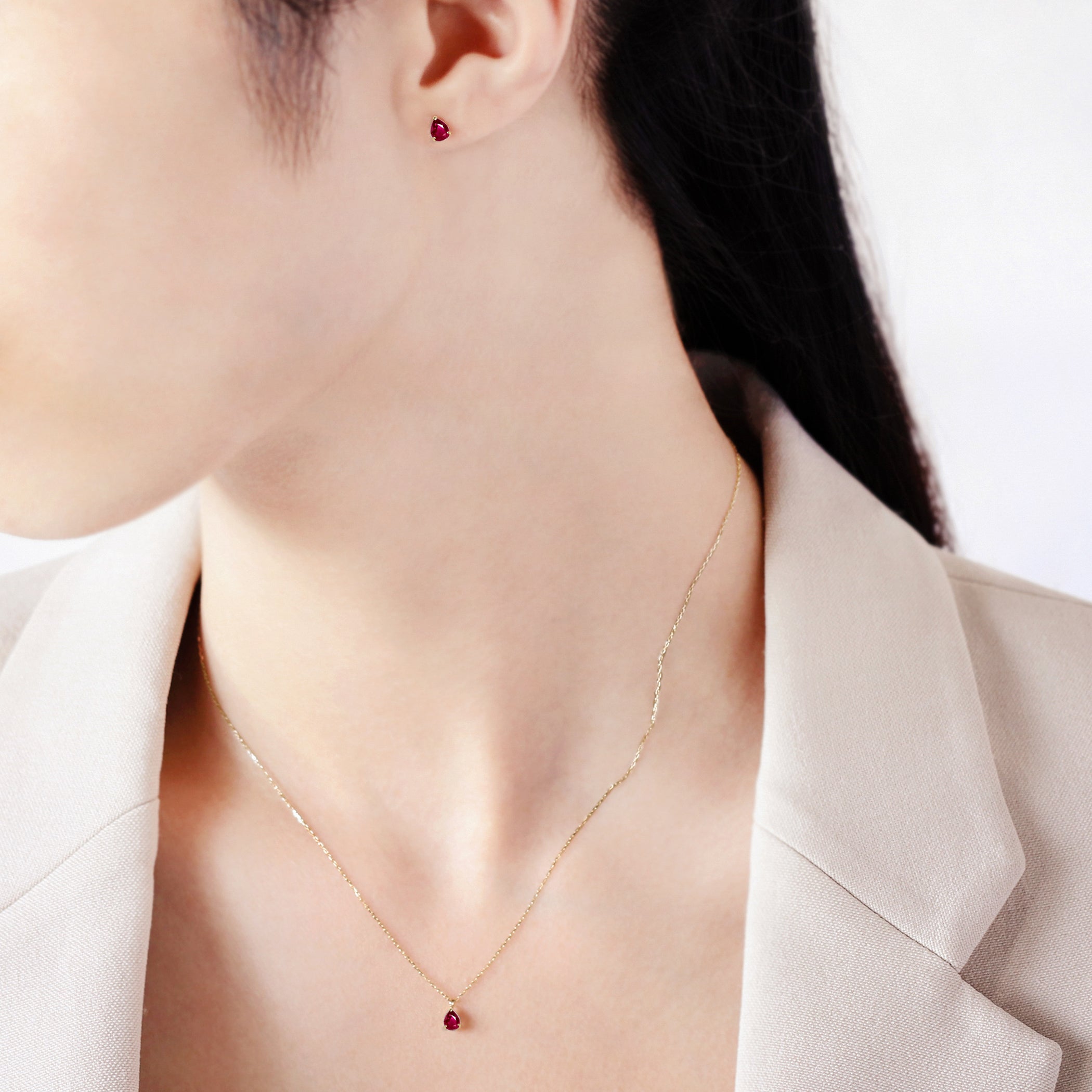 WEB限定】7月誕生石 K10 イエローゴールド ルビー しずく ネックレス