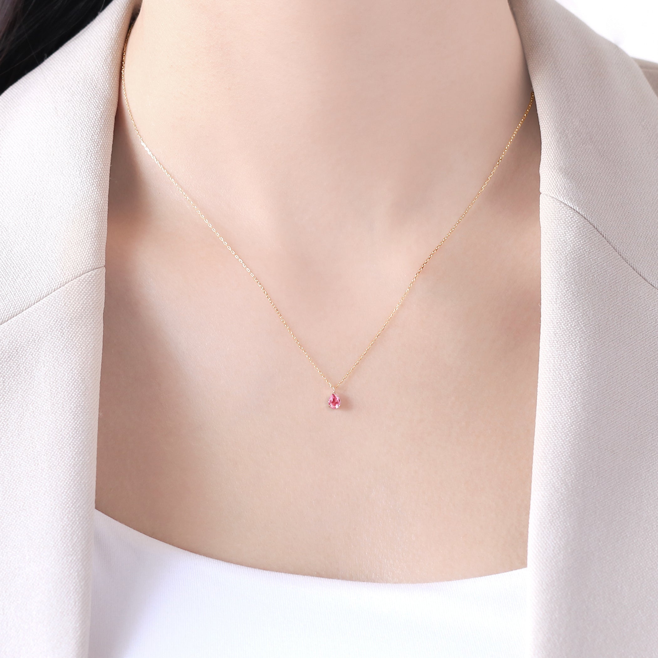 【WEB限定】10月誕生石 K10 イエローゴールド ピンクトルマリン しずく ネックレス