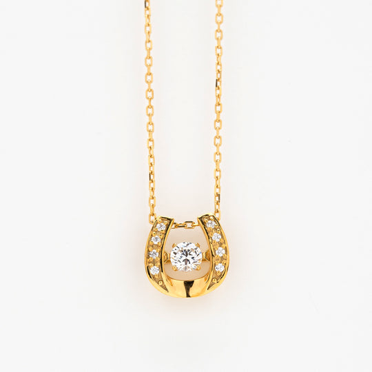 シルバー イエローゴールドメッキ キュービックジルコニア 馬蹄 ダンシングストーン ネックレス