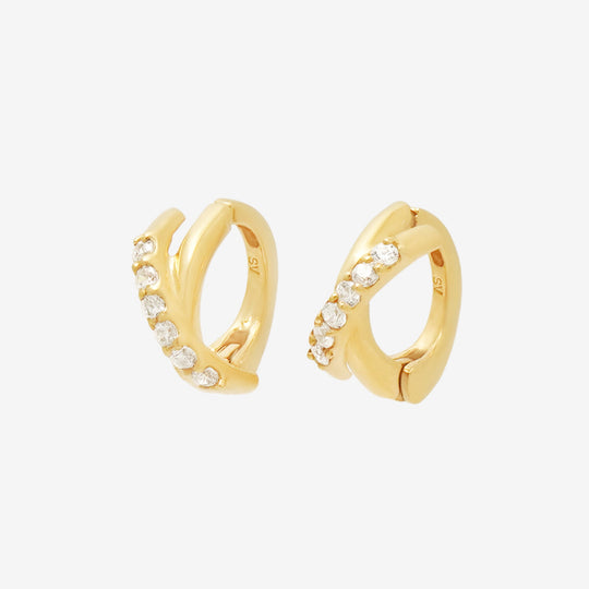 シルバー イエローゴールドメッキ キュービックジルコニア イヤリング